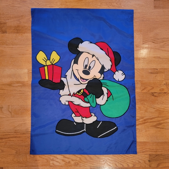DISNEY ♡ 1990 Vintage Mickey Mouse Santa Large Outdoor Decorative Flag 28"x 39" - Picture 1 of 6